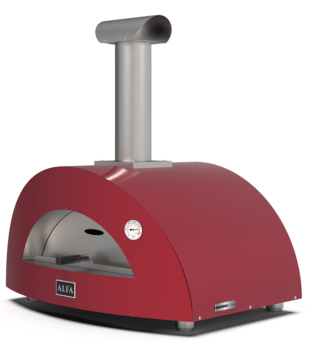 Alfa Moderno 2 ved, röd Grillar & Pizzaugnar frilagd